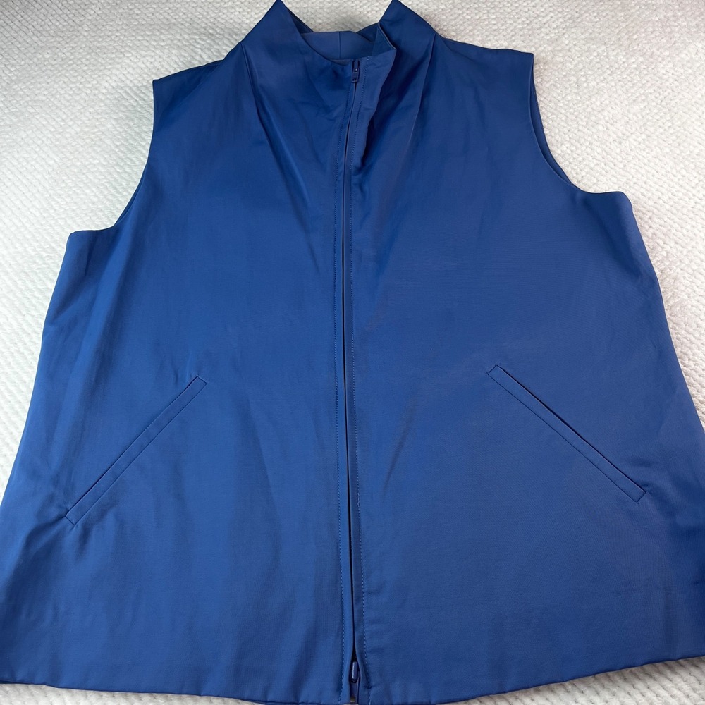 Eileen Fisher Womens Blue Italian Fabric Cotton Nylon Zip Front Vest Small